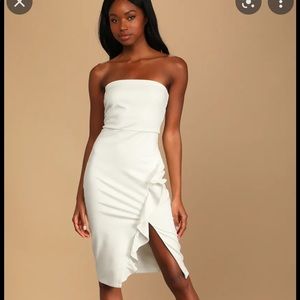 Anika White Ruffled Strapless Bodycon Dress